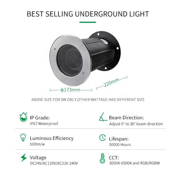 Tainless Steel Underground Light Adjustable Outdoor Garden - 画像 6