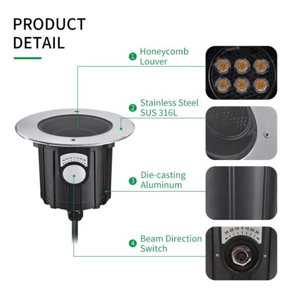 Outdoor Waterproof Honey Comb Adjust Beam Angle Inground Light IP68 3W 5W 7W 9W 18W Garden Led Underground Light - 画像 4